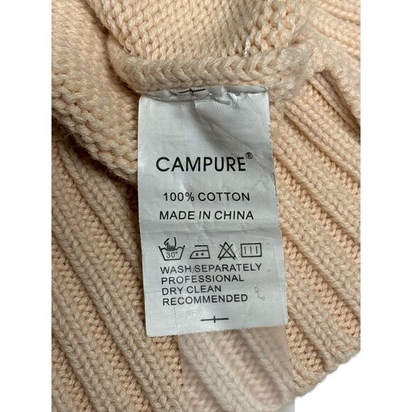 Campure Beige Knit Sleeveless Sweater Vest V-Neck 100% Cotton Made In Ch - Picture 6 of 8